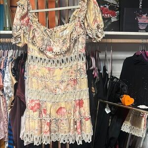 Floral Off-Shoulder Dress with Lace Trim